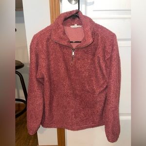 Pink fuzzy quarter zip sweatshirt